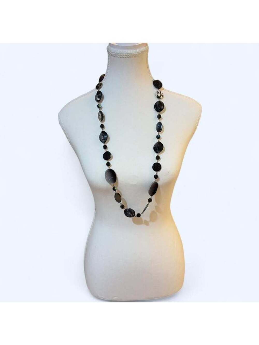 Long Black and Grey Beaded Statement Necklace